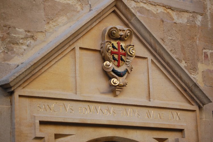 The entrance of St Edmund Hall with the inscription of Saint Edmund, Light of this Hall