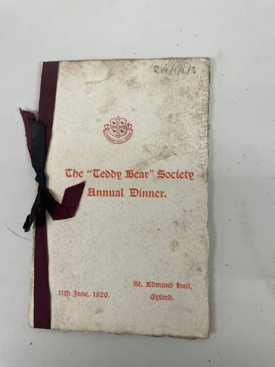Dinner menu for the Teddy Bear Society (1920) Archives Soc 10/1]