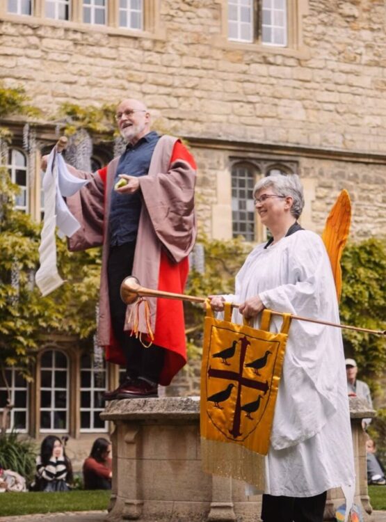 10-1 - Film - Medieval Mysteries Plays - 26th April 2025_1.4.1 Actors in the Front Quad of St Edmund Hall during the Medieval Mystery Plays
