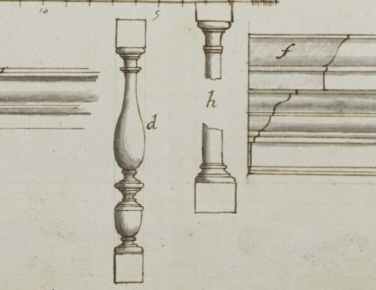 Detail of balustrade and image