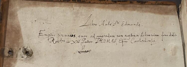 Donation inscription for Thomas Sith in Thucydides, De Bello Peloponnesiaco (Fol. Q 10)