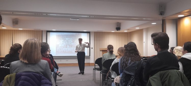 Dr Ruth Rutherford speaks to crowd in Doctorow Hall