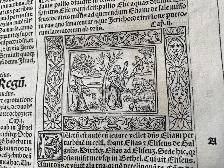 Woodcut of Elisha and the bears from Biblie sacre textus, cu[m] concorda[n]tijs Veteris ac Noui Testame[n]ti (Lyon, 1531) Shelfmark22. MM 141