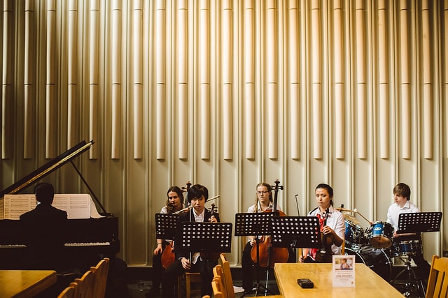 Students playing classical music in the Wolfson Hall