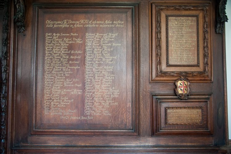 The war memorial panel in the Chapel at St Edmund Hall