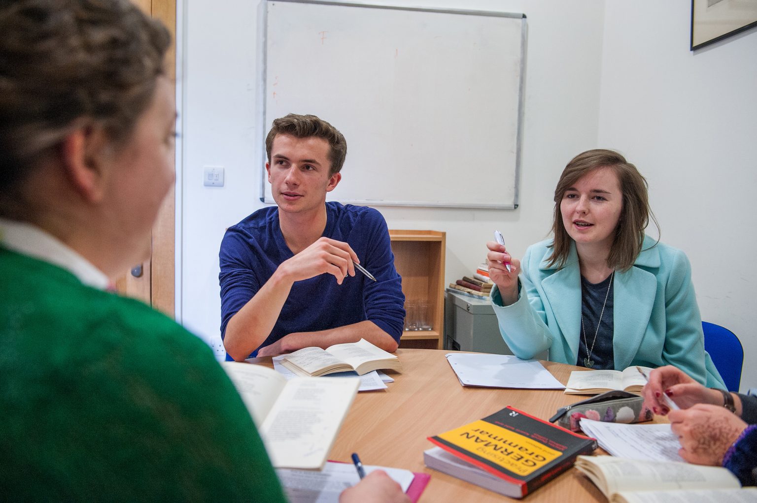 Students in a Modern Languages tutorial with college lecturer Alex Lloyd