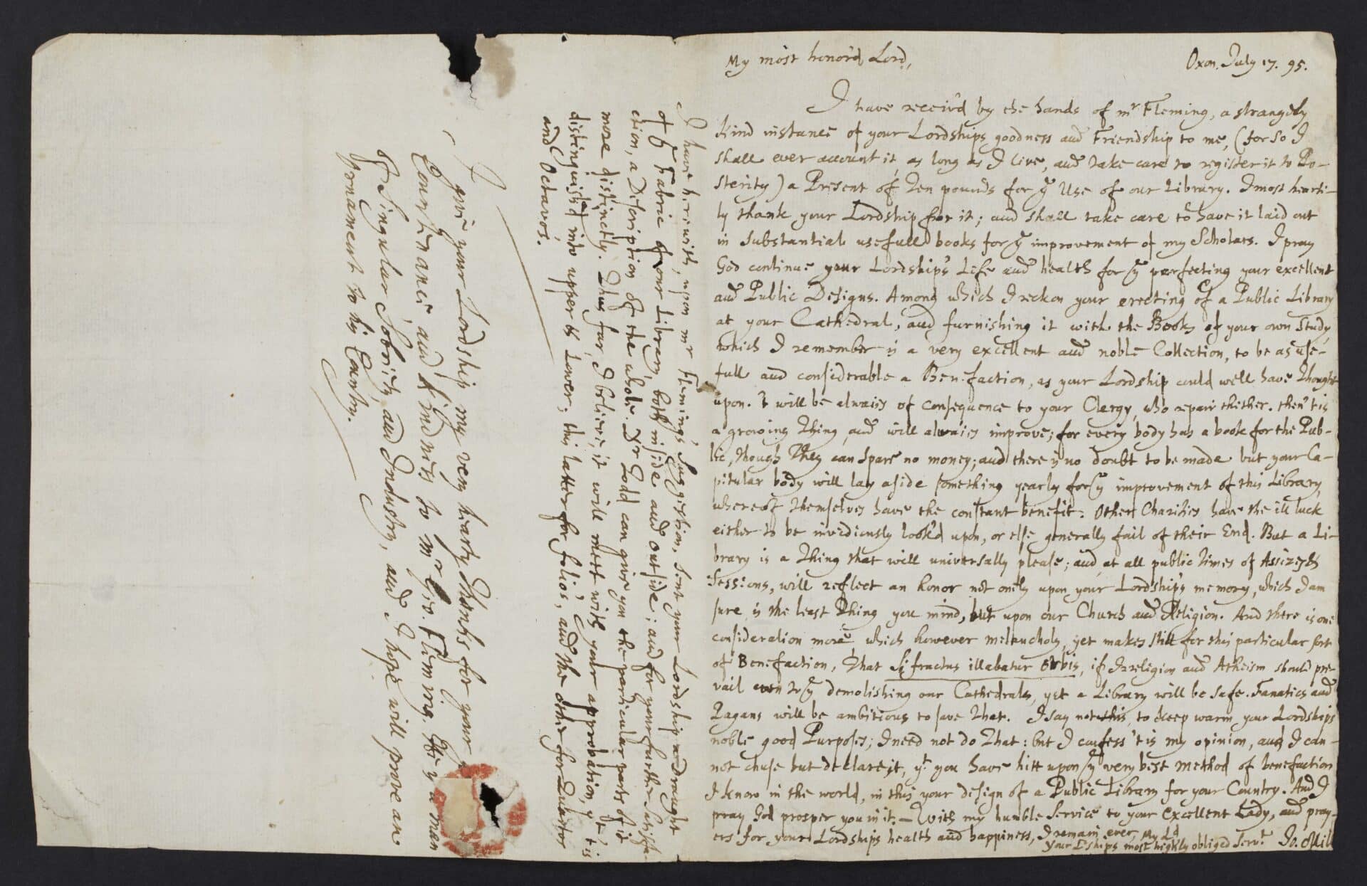 Letter from John Mill to Thomas Smith (Cumbria Record Office DMH_10_3_3_1r)