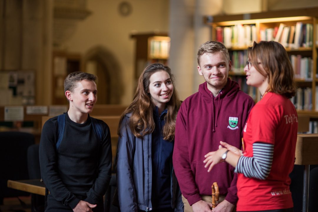 Students in the College library on a tour