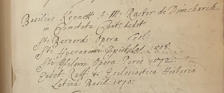 4. Entry for Basil Kennett from MS Rawl. 398.