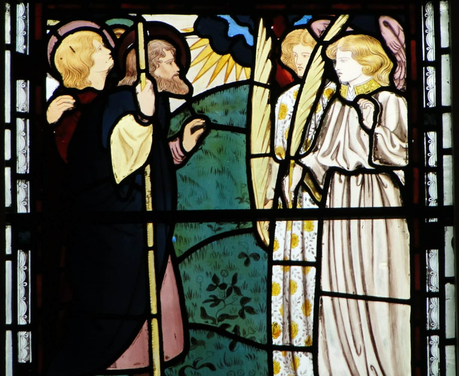 Jesus's ascension into Heaven, as depicted in the East Window of the College Chapel