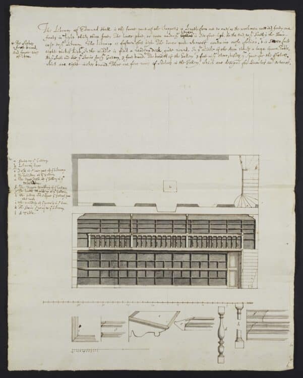 Drawing and plans of Old Library interior and fittings (Cumbria Record Office DMH_10_3_3_3)