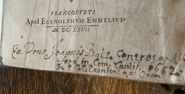 9. Donor inscription for Stephen Bate in Fol. C 14.