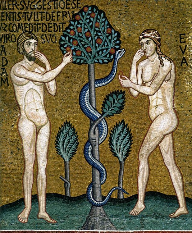 Adam and Eve with serpent Adam and Eve with the tree of knowledge and the serpent