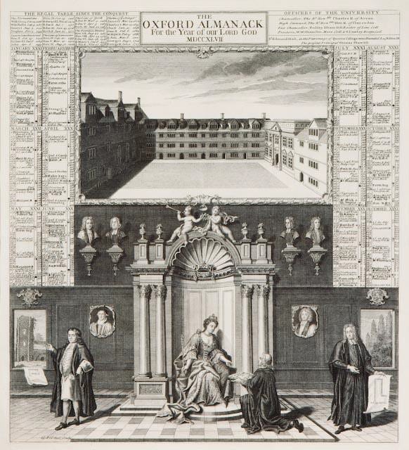 The Oxford Almanac for the year 1747, at bottom left: Stephen Penton