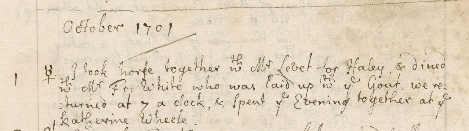 Balliol College MS 461 Diary of Jeremiah Miles 1701 p.21 entry for 01 October - Reproduced by kind permission of the Master and Fellows of Balliol College
