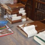 Bandaged books being repaired in the Old Library