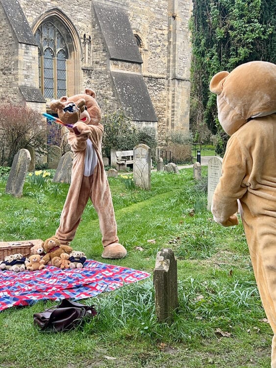 Teddy Bears hitting the pinata