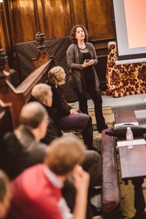 Claire Edwards giving a talk at the College's Research Expo