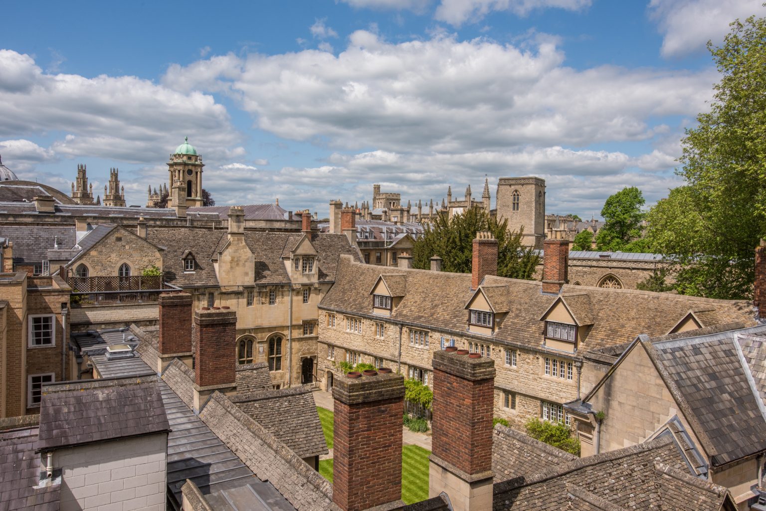 The College site viewed from above, with Oxford skyline in the background
