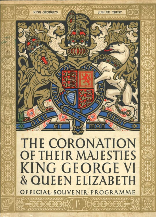 Coronation programme front cover for King George VI coronation