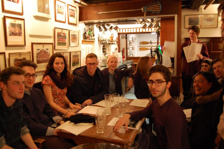 A creative writing workshop in the College bar