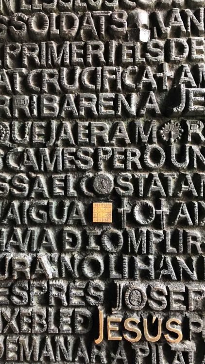 Carved text about the crucifixion