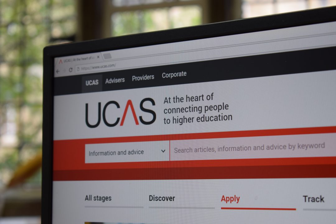 A computer screen with the UCAS website loaded