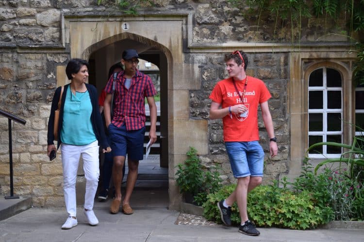 Student Helper Alex showing students round the College on an Open Day Tour