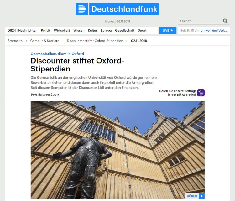 The article on Deutschlandfunk's website about German at Oxford