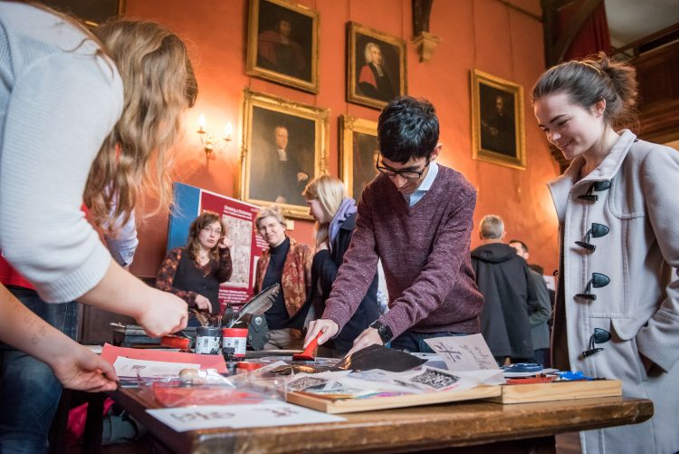 A demonstration of early printing techniques in the Salon at the 2017 Research Expo