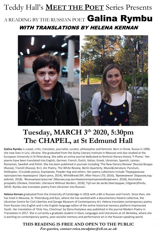 Microsoft Word - Galina Rymbu Poster.docx Meet the Poet Event Poster at St Edmund Hall