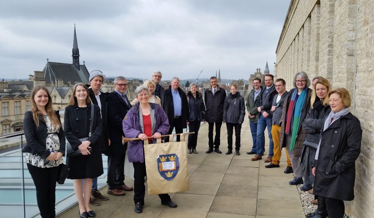 Attendees of the launch on the roof of the Weston Library