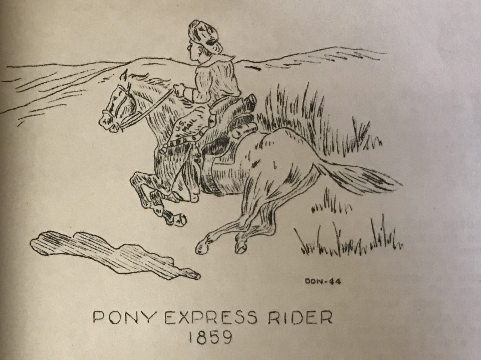 Cartoon of a pony express rider in one of Michael Halsted's works