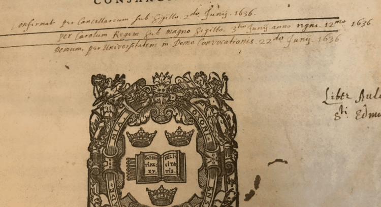 Handwritten notes St Edmund Hall Copy of Uni statutes