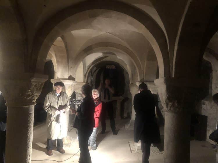 Visiting medievalists in the crypt of St Peter-in-the-East