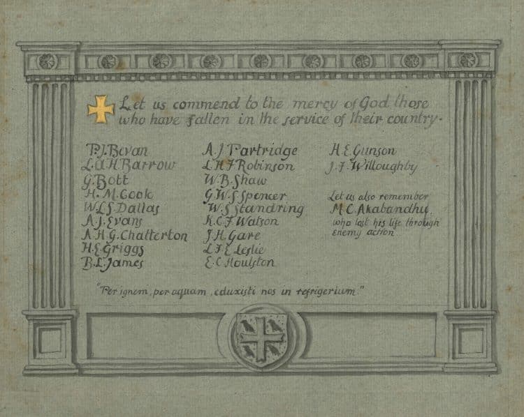 St Edmund Hall honour roll for World War I