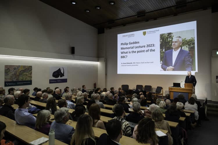 Huw Edwards speaking at 2023 Geddes Lecture