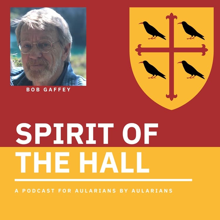 Spirit of the Hall logo with image of Bob Gaffey in the top left corner and Hall crest in the top right corner