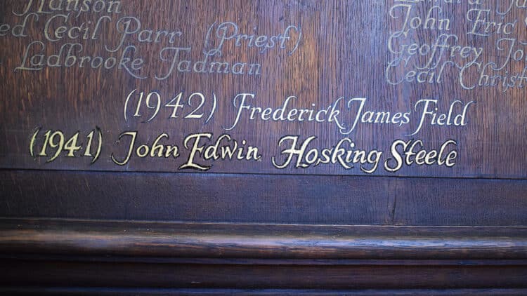 John Steele engraving close up_lowres John Steele’s name on the WW2 War Memorial in St Edmund Hall’s Chapel. Source: St Edmund Hall