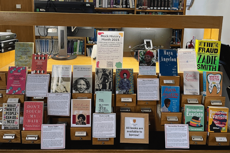 Book display at St Edmund Hall for Black History month 2023