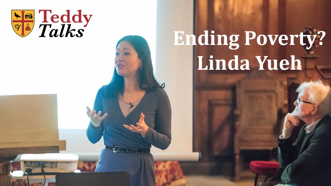 Linda Yueh giving a talk at the St Edmund Hall Research Expo, in the College Chapel