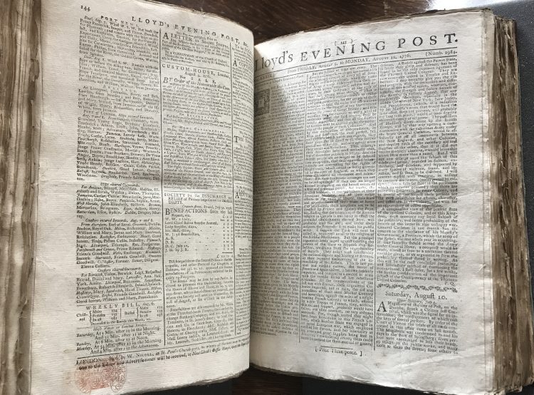 Lloyds Evening Post from August 1776