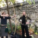 Linda Davies providing some longbow training for Helen Swift