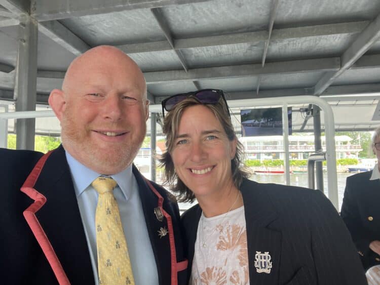 MBB and Dame Katherine Grainger at Henley Royal Regatta 2023 Domestic Bursar Mark Blandford-Baker and Katherine Grainger
