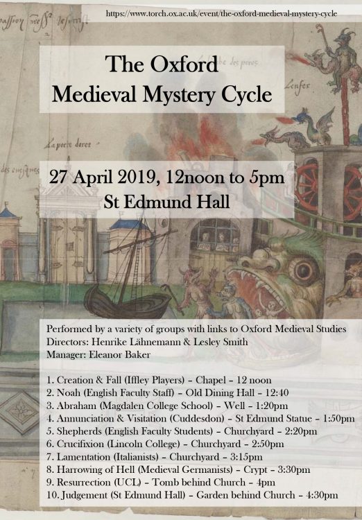 Poster for 2019's medieval mystery cycle at St Edmund Hall