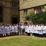 OXCEP Academic Medicine course participants 2018 in St Edmund Hall's Front Quad, with Prof Wilkins and Dr Hwang