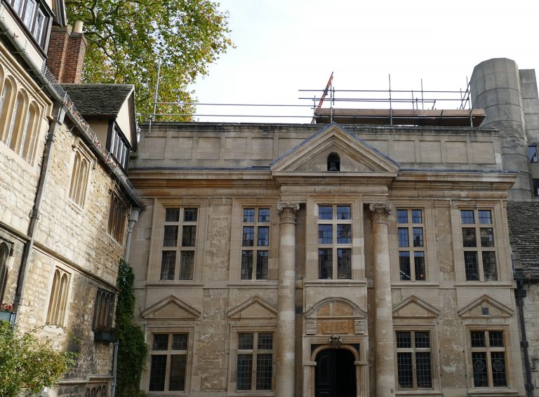 The Old Library with scaffolding on its roof