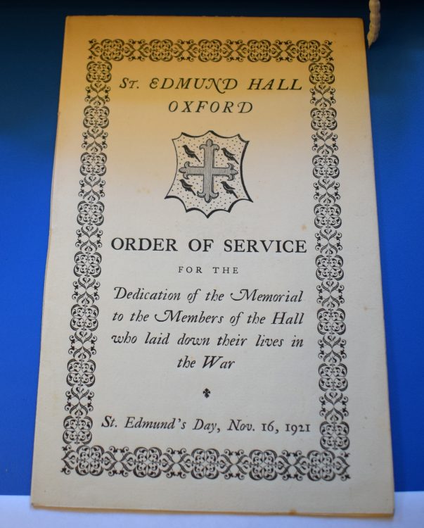 Order of Service for St Edmund's Day, 16 November 1921