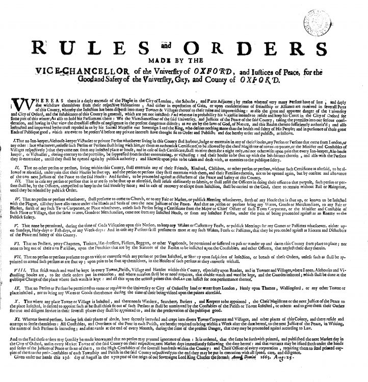 Rules and Orders during the plague in Oxford