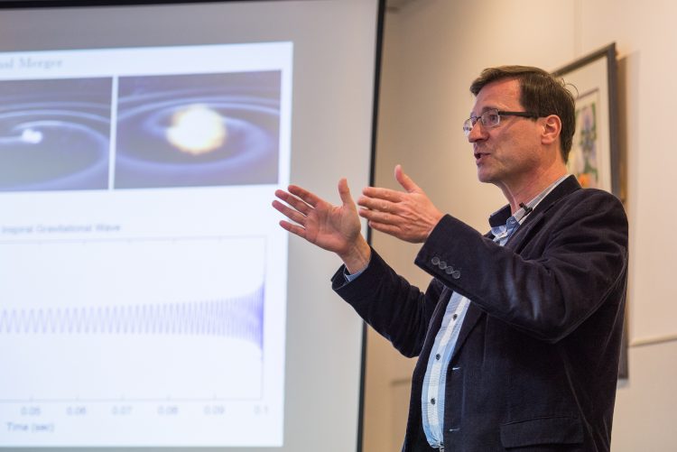 Prof. Philipp Podsiadlowski talking about gravitational wave astronomy at the 2017 St Edmund Hall Research Expo